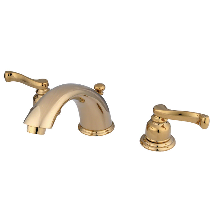 Royale KB8962FL Two-Handle 3-Hole Deck Mount Widespread Bathroom Faucet with Plastic Pop-Up, Polished Brass