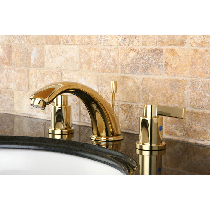 NuvoFusion KB8962NDL Two-Handle 3-Hole Deck Mount Widespread Bathroom Faucet with Plastic Pop-Up, Polished Brass