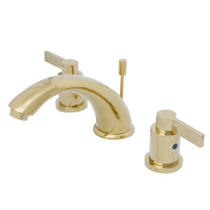 Kingston Tulare KB8962NDL - NuvoFusion Two-Handle 3-Hole Deck Mount Widespread Bathroom Faucet with Pop-Up Drain, Polished Brass
