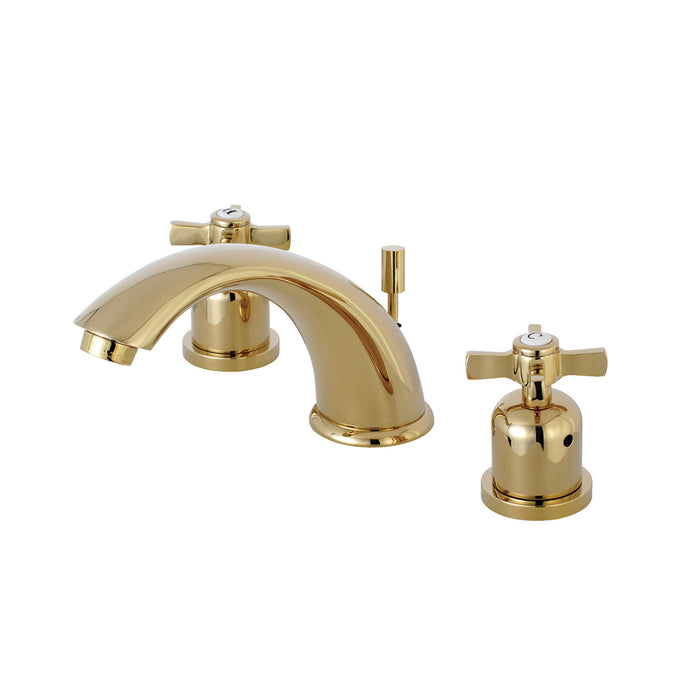Millennium KB8962ZX Two-Handle 3-Hole Deck Mount Widespread Bathroom Faucet with Plastic Pop-Up, Polished Brass