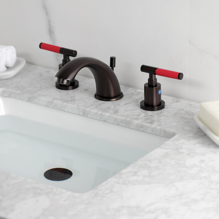 Kingston Tulare KB8965CKL - Kaiser Two-Handle 3-Hole Deck Mount Widespread Bathroom Faucet with Pop-Up Drain, Oil Rubbed Bronze