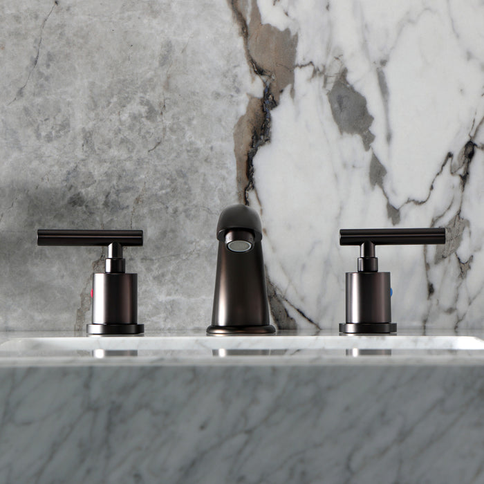 Kingston Tulare KB8965CML - Manhattan Two-Handle 3-Hole Deck Mount Widespread Bathroom Faucet with Pop-Up Drain, Oil Rubbed Bronze