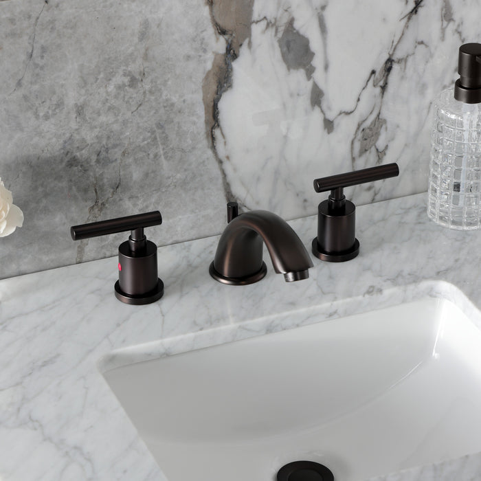 Kingston Tulare KB8965CML - Manhattan Two-Handle 3-Hole Deck Mount Widespread Bathroom Faucet with Pop-Up Drain, Oil Rubbed Bronze