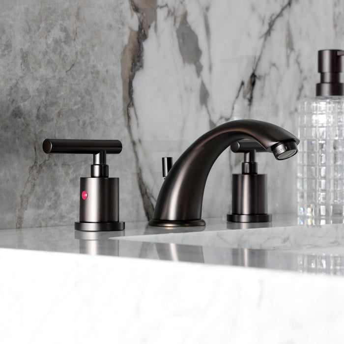 Kingston Tulare KB8965CML - Manhattan Two-Handle 3-Hole Deck Mount Widespread Bathroom Faucet with Pop-Up Drain, Oil Rubbed Bronze