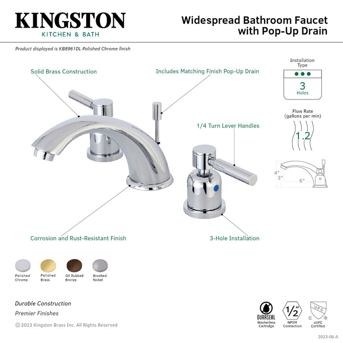 Concord KB8965DL Two-Handle 3-Hole Deck Mount Widespread Bathroom Faucet with Plastic Pop-Up, Oil Rubbed Bronze