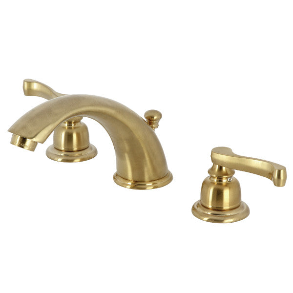 Royale KB8967FL Two-Handle 3-Hole Deck Mount Widespread Bathroom Faucet with Plastic Pop-Up, Brushed Brass