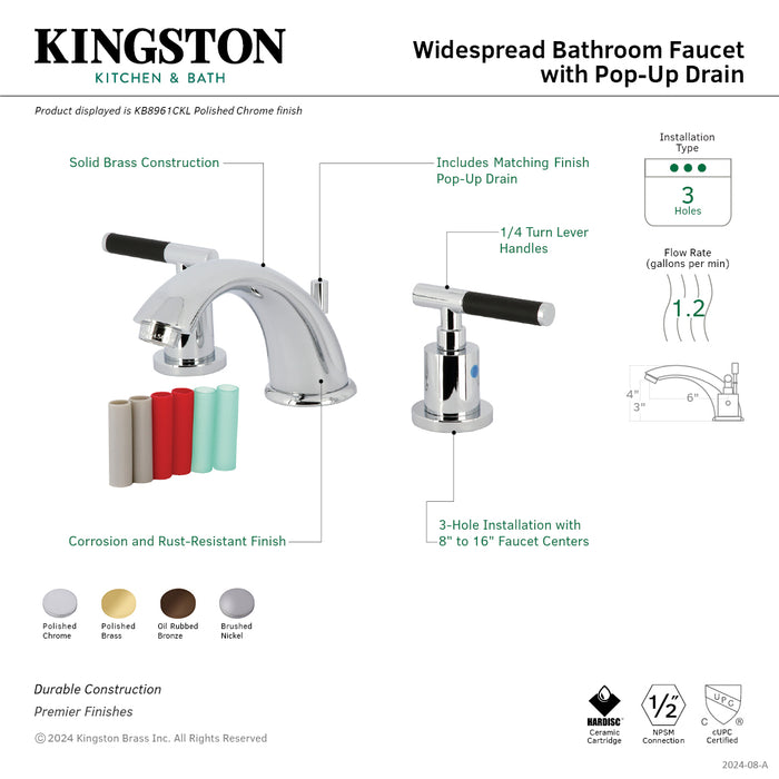 Kingston Tulare KB8968CKL - Kaiser Two-Handle 3-Hole Deck Mount Widespread Bathroom Faucet with Pop-Up Drain, Brushed Nickel