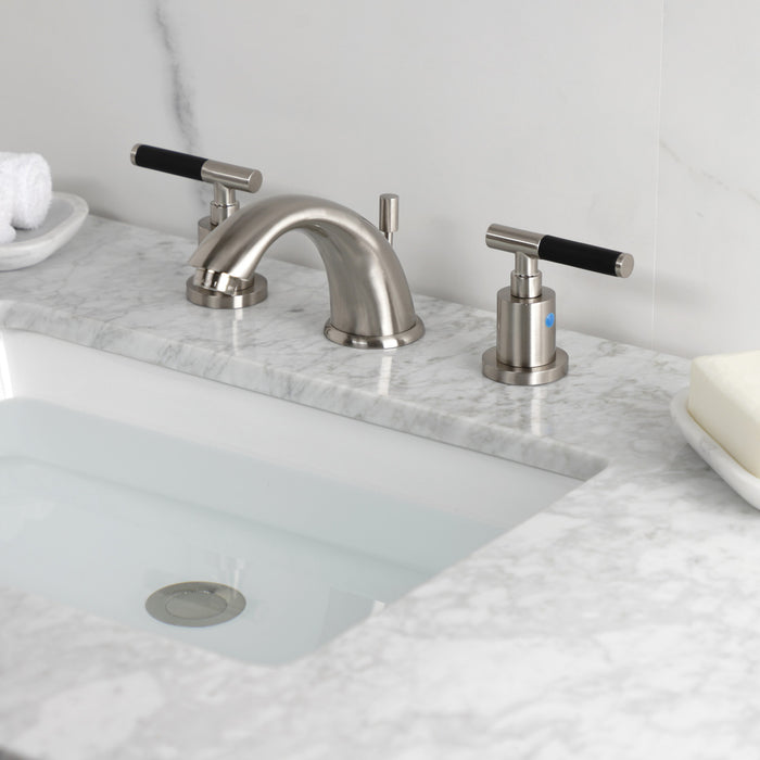 Kingston Tulare KB8968CKL - Kaiser Two-Handle 3-Hole Deck Mount Widespread Bathroom Faucet with Pop-Up Drain, Brushed Nickel