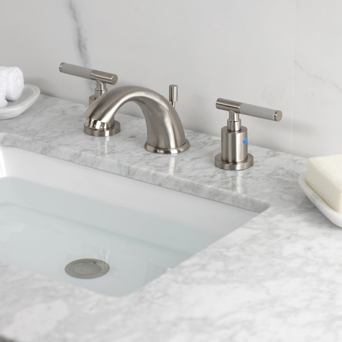 Kingston Tulare KB8968CKL - Kaiser Two-Handle 3-Hole Deck Mount Widespread Bathroom Faucet with Pop-Up Drain, Brushed Nickel