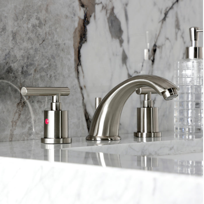 Kingston Tulare KB8968CML - Manhattan Two-Handle 3-Hole Deck Mount Widespread Bathroom Faucet with Pop-Up Drain, Brushed Nickel