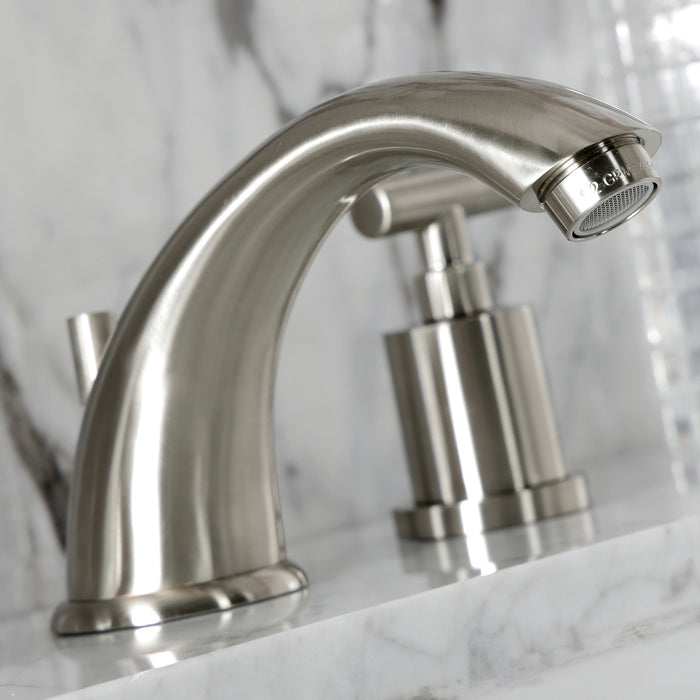 Kingston Tulare KB8968CML - Manhattan Two-Handle 3-Hole Deck Mount Widespread Bathroom Faucet with Pop-Up Drain, Brushed Nickel