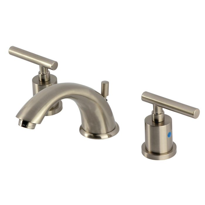 Kingston Tulare KB8968CML - Manhattan Two-Handle 3-Hole Deck Mount Widespread Bathroom Faucet with Pop-Up Drain, Brushed Nickel