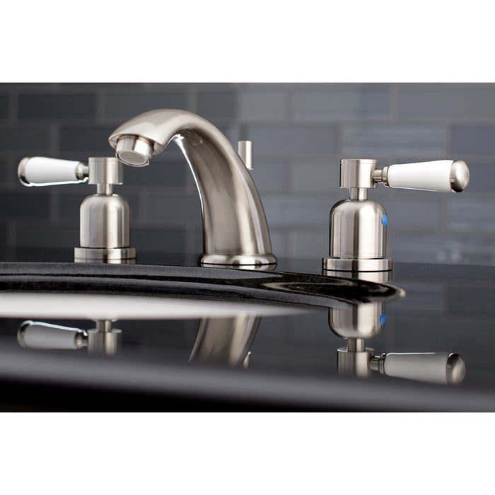 Paris KB8968DPL Two-Handle 3-Hole Deck Mount Widespread Bathroom Faucet with Plastic Pop-Up, Brushed Nickel