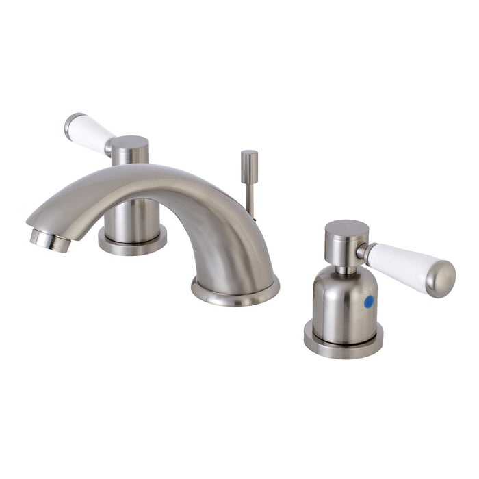 Paris KB8968DPL Two-Handle 3-Hole Deck Mount Widespread Bathroom Faucet with Plastic Pop-Up, Brushed Nickel