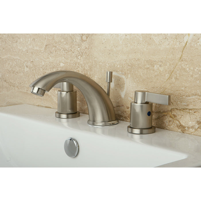 Kingston Tulare KB8968NDL - NuvoFusion Two-Handle 3-Hole Deck Mount Widespread Bathroom Faucet with Pop-Up Drain, Brushed Nickel