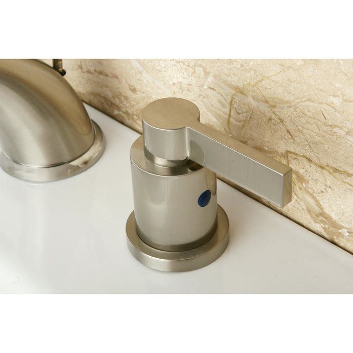 Kingston Tulare KB8968NDL - NuvoFusion Two-Handle 3-Hole Deck Mount Widespread Bathroom Faucet with Pop-Up Drain, Brushed Nickel