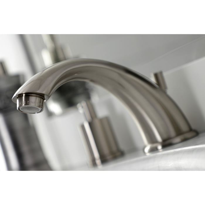 Kingston Tulare KB8968SVL - Serena Two-Handle 3-Hole Deck Mount Widespread Bathroom Faucet with Pop-Up Drain, Brushed Nickel