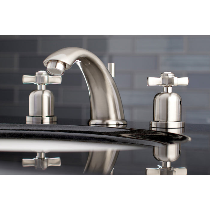 Millennium KB8968ZX Two-Handle 3-Hole Deck Mount Widespread Bathroom Faucet with Plastic Pop-Up, Brushed Nickel
