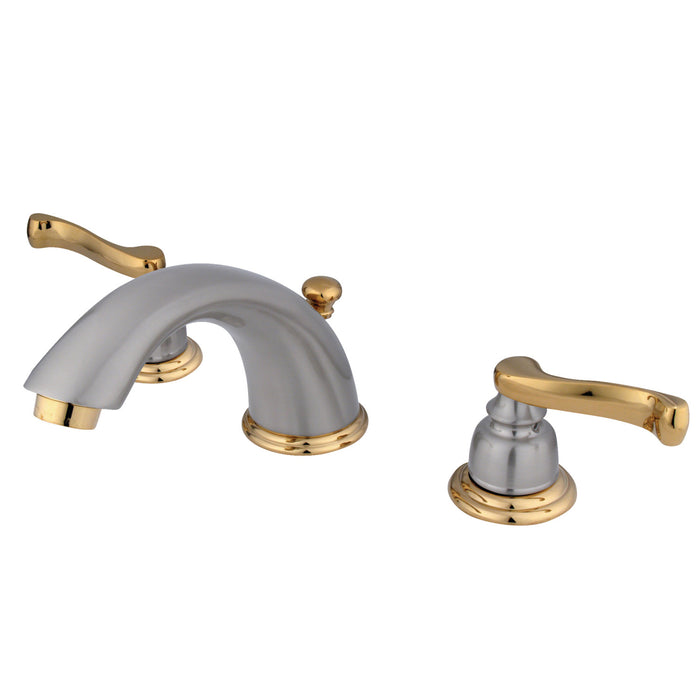 Royale KB8969FL Two-Handle 3-Hole Deck Mount Widespread Bathroom Faucet with Plastic Pop-Up, Brushed Nickel/Polished Brass