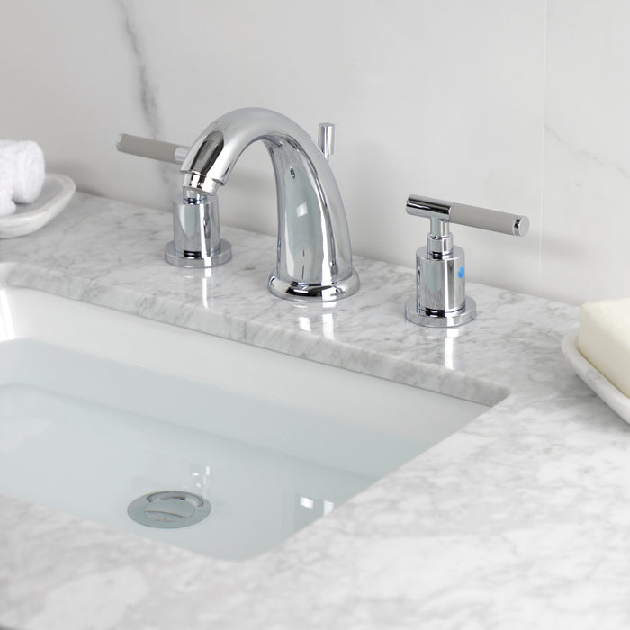 Kingston Tulare KB8981CKL - Kaiser Two-Handle 3-Hole Deck Mount Widespread Bathroom Faucet with Pop-Up Drain, Polished Chrome
