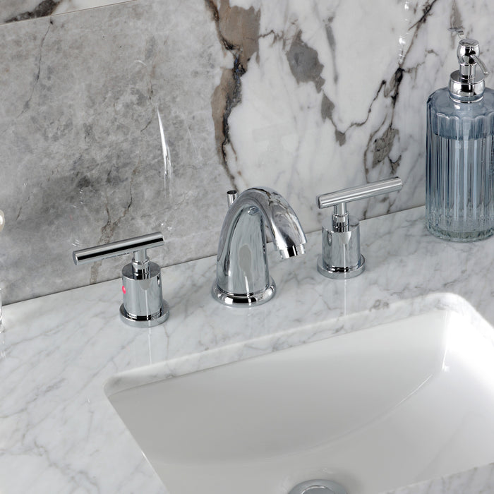 Kingston Tulare KB8981CML - Manhattan Two-Handle 3-Hole Deck Mount Widespread Bathroom Faucet with Pop-Up Drain, Polished Chrome
