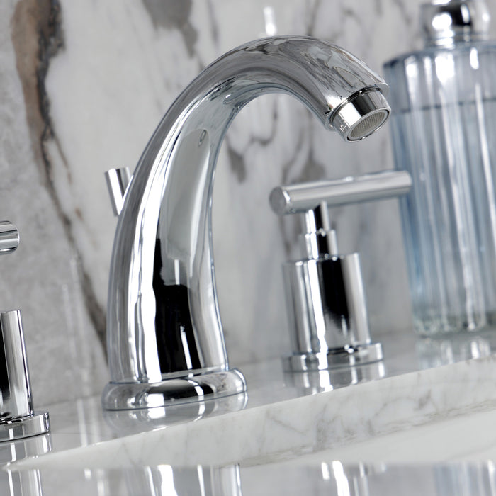 Kingston Tulare KB8981CML - Manhattan Two-Handle 3-Hole Deck Mount Widespread Bathroom Faucet with Pop-Up Drain, Polished Chrome