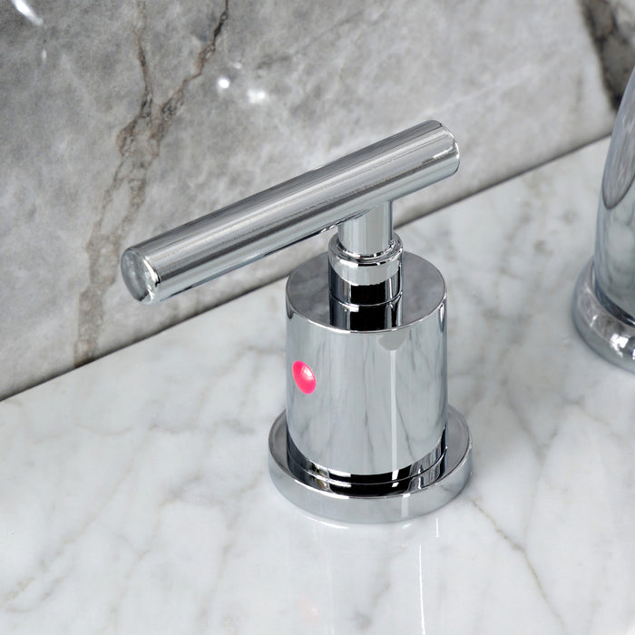 Kingston Tulare KB8981CML - Manhattan Two-Handle 3-Hole Deck Mount Widespread Bathroom Faucet with Pop-Up Drain, Polished Chrome