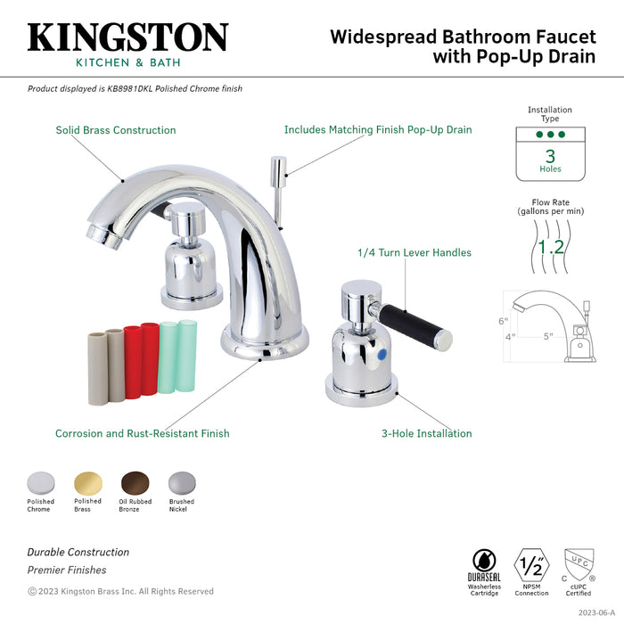 Kaiser KB8981DKL Two-Handle 3-Hole Deck Mount Widespread Bathroom Faucet with Plastic Pop-Up, Polished Chrome