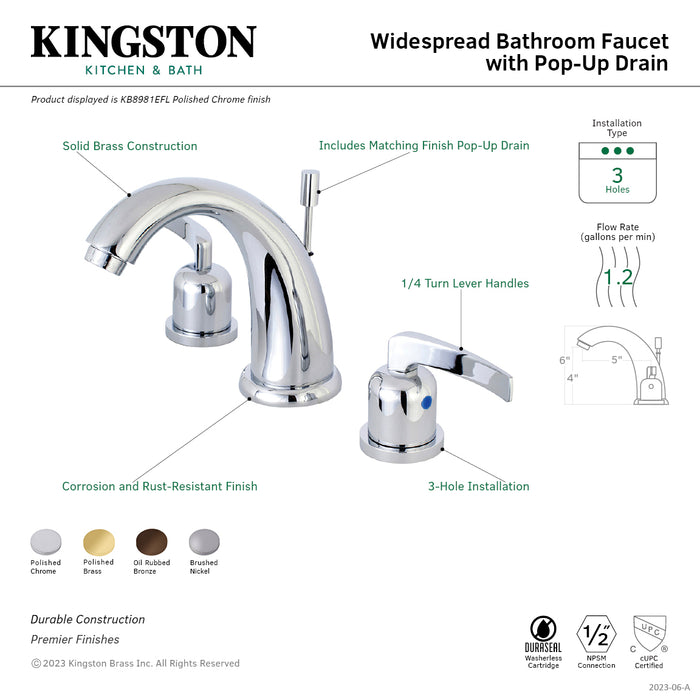 Centurion KB8981EFL Two-Handle 3-Hole Deck Mount Widespread Bathroom Faucet with Plastic Pop-Up, Polished Chrome