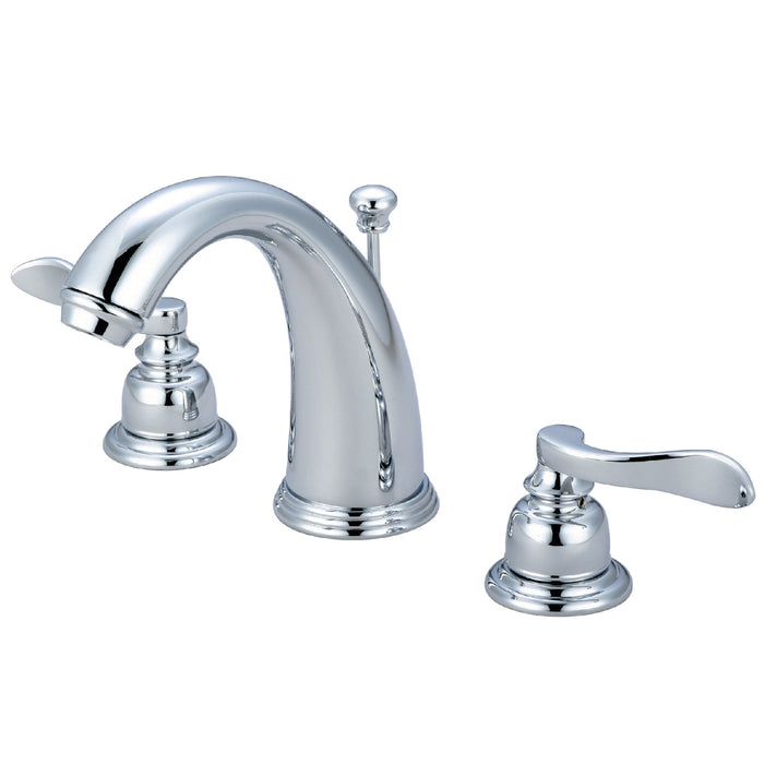 NuWave French KB8981NFL Two-Handle 3-Hole Deck Mount Widespread Bathroom Faucet with Plastic Pop-Up, Polished Chrome