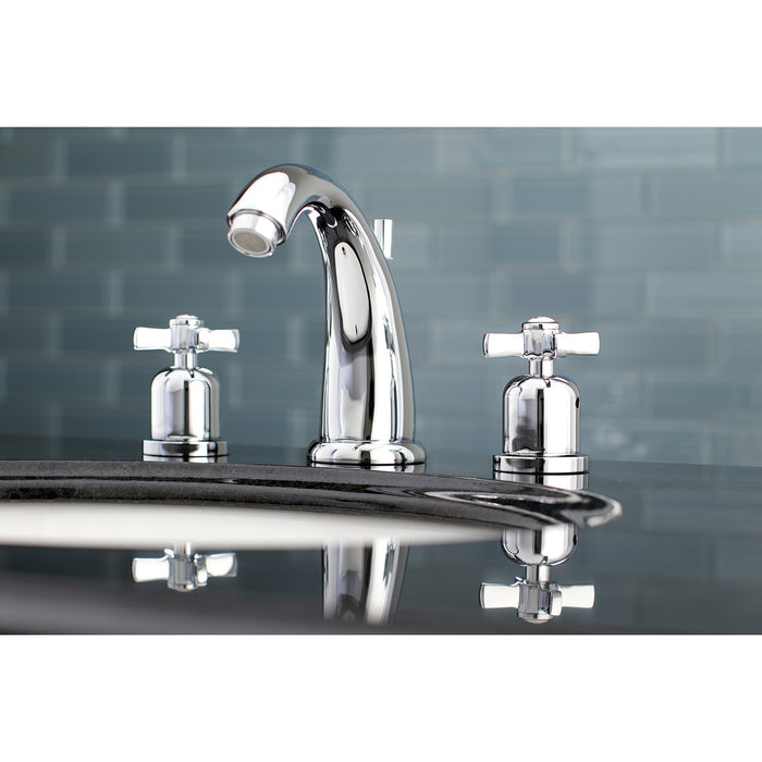 Millennium KB8981ZX Two-Handle 3-Hole Deck Mount Widespread Bathroom Faucet with Plastic Pop-Up, Polished Chrome