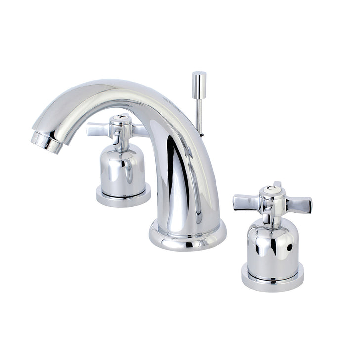 Millennium KB8981ZX Two-Handle 3-Hole Deck Mount Widespread Bathroom Faucet with Plastic Pop-Up, Polished Chrome