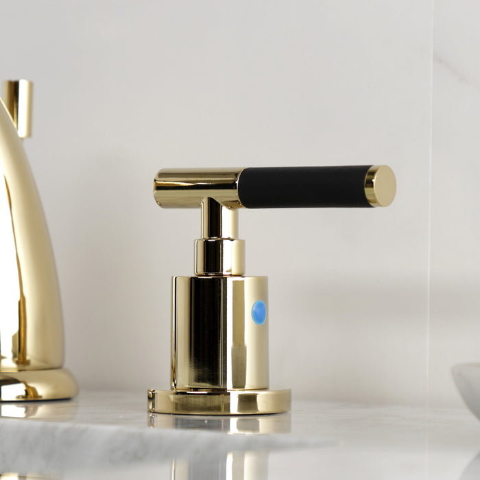 Kingston Tulare KB8982CKL - Kaiser Two-Handle 3-Hole Deck Mount Widespread Bathroom Faucet with Pop-Up Drain, Polished Brass