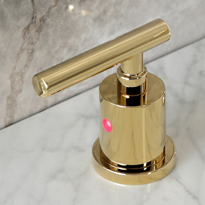 Kingston Tulare KB8982CML - Manhattan Two-Handle 3-Hole Deck Mount Widespread Bathroom Faucet with Pop-Up Drain, Polished Brass