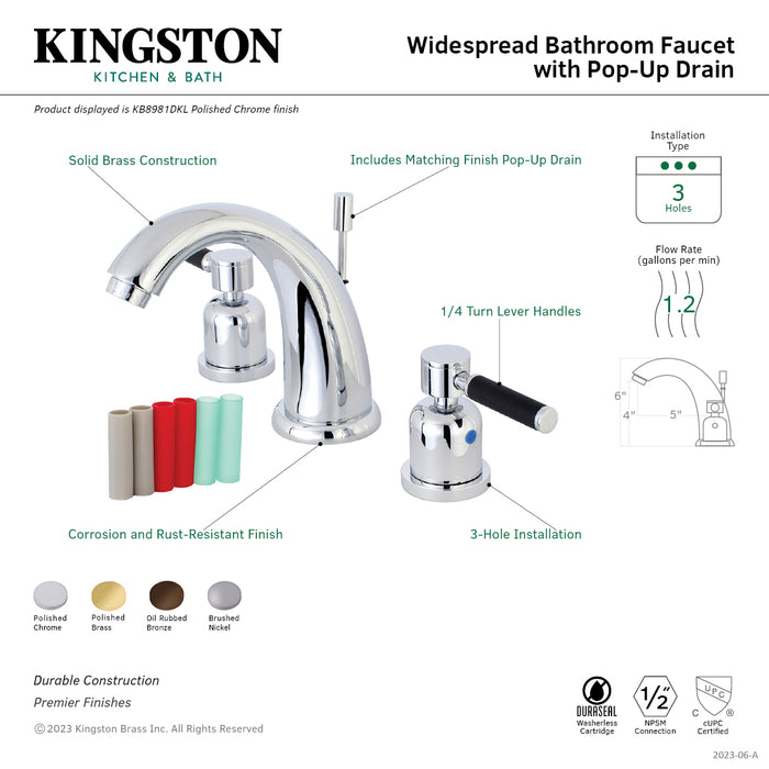Kingston Tulare KB8982DKL - Kaiser Two-Handle 3-Hole Deck Mount Widespread Bathroom Faucet with Pop-Up Drain, Polished Brass