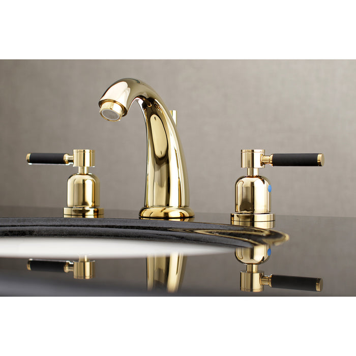 Kingston Tulare KB8982DKL - Kaiser Two-Handle 3-Hole Deck Mount Widespread Bathroom Faucet with Pop-Up Drain, Polished Brass