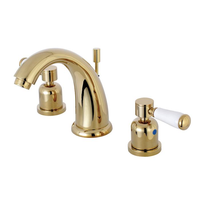 Paris KB8982DPL Two-Handle 3-Hole Deck Mount Widespread Bathroom Faucet with Plastic Pop-Up, Polished Brass