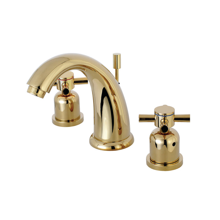 Kingston Tulare KB8982DX - Concord Two-Handle 3-Hole Deck Mount Widespread Bathroom Faucet with Pop-Up Drain, Polished Brass