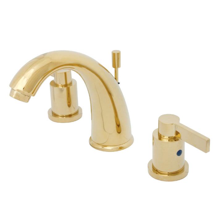 NuvoFusion KB8982NDL Two-Handle 3-Hole Deck Mount Widespread Bathroom Faucet with Plastic Pop-Up, Polished Brass