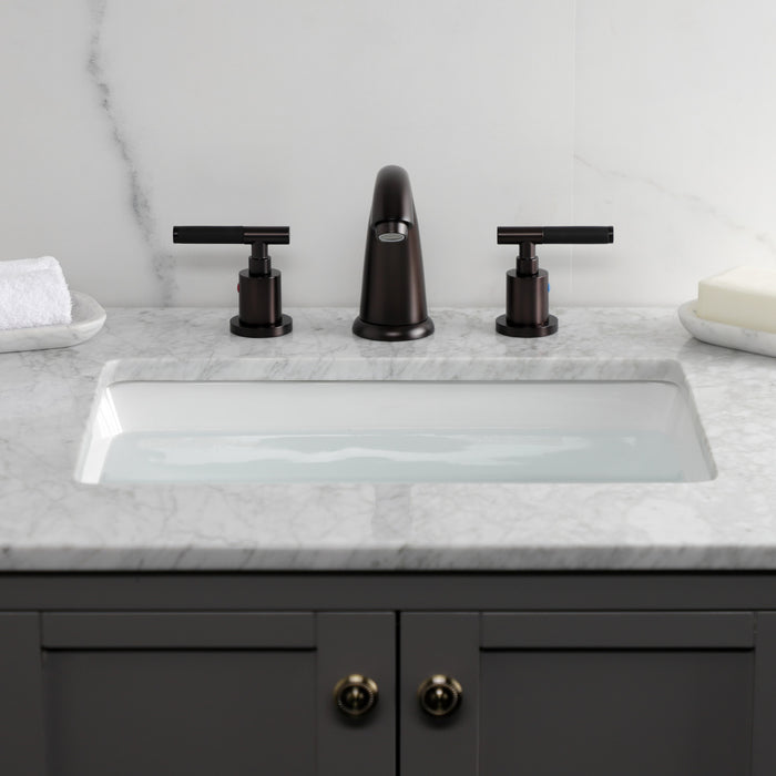 Kingston Tulare KB8985CKL - Kaiser Two-Handle 3-Hole Deck Mount Widespread Bathroom Faucet with Pop-Up Drain, Oil Rubbed Bronze