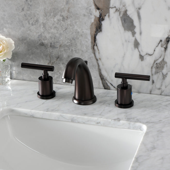 Kingston Tulare KB8985CML - Manhattan Two-Handle 3-Hole Deck Mount Widespread Bathroom Faucet with Pop-Up Drain, Oil Rubbed Bronze