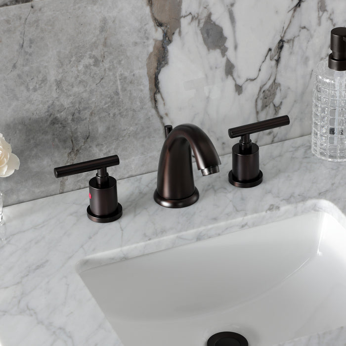 Kingston Tulare KB8985CML - Manhattan Two-Handle 3-Hole Deck Mount Widespread Bathroom Faucet with Pop-Up Drain, Oil Rubbed Bronze