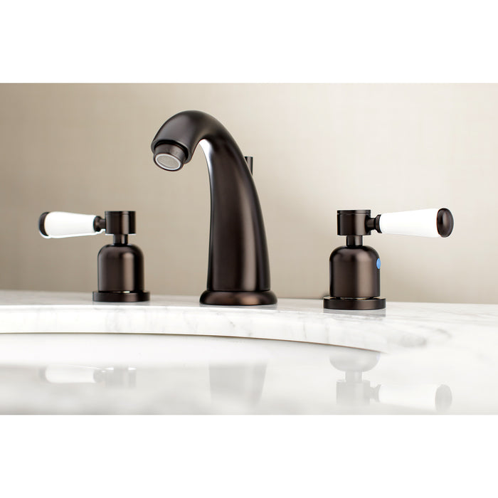 Paris KB8985DPL Two-Handle 3-Hole Deck Mount Widespread Bathroom Faucet with Plastic Pop-Up, Oil Rubbed Bronze