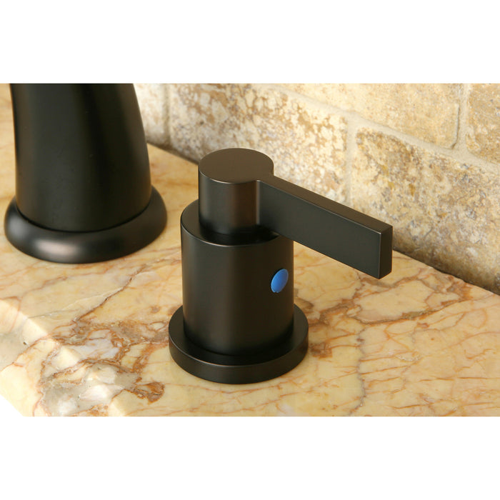 NuvoFusion KB8985NDL Two-Handle 3-Hole Deck Mount Widespread Bathroom Faucet with Plastic Pop-Up, Oil Rubbed Bronze