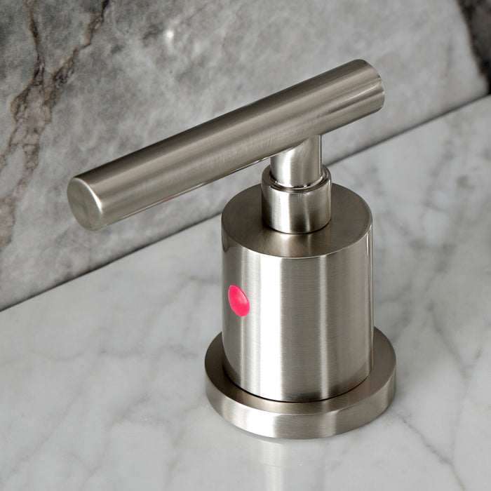 Kingston Tulare KB8988CML - Manhattan Two-Handle 3-Hole Deck Mount Widespread Bathroom Faucet with Pop-Up Drain, Brushed Nickel