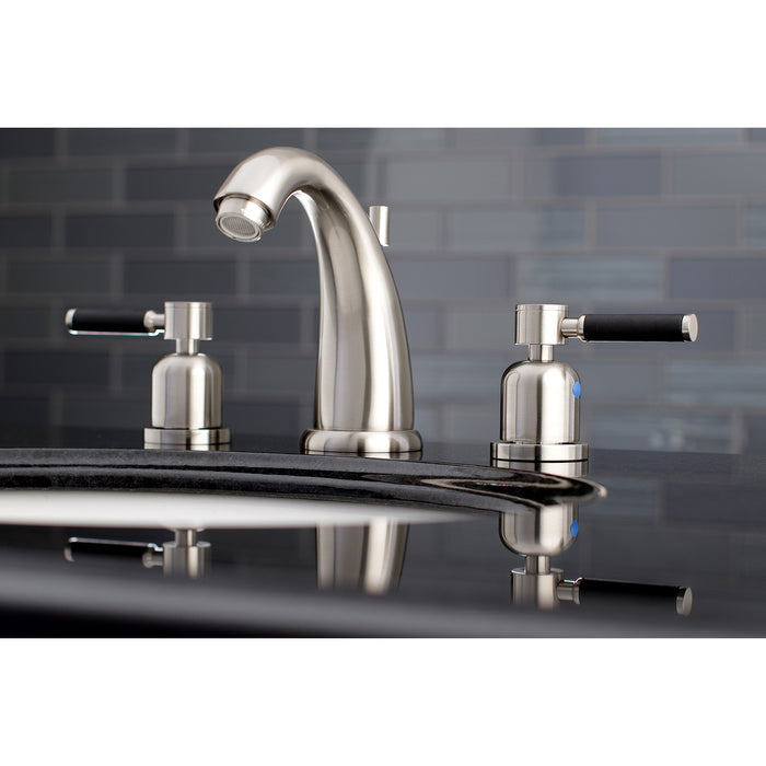 Kaiser KB8988DKL Two-Handle 3-Hole Deck Mount Widespread Bathroom Faucet with Plastic Pop-Up, Brushed Nickel