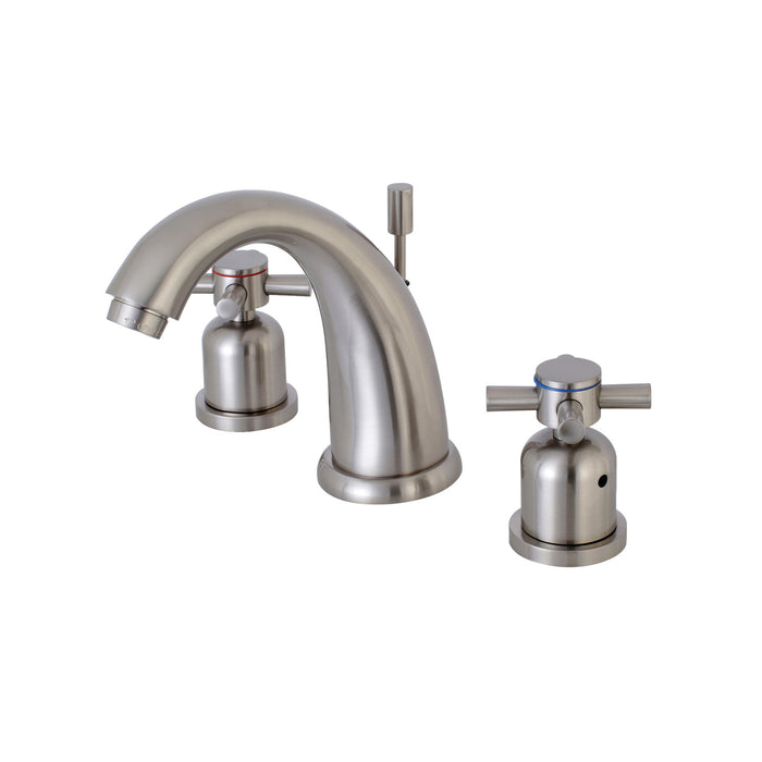 Kingston Tulare KB8988DX - Concord Two-Handle 3-Hole Deck Mount Widespread Bathroom Faucet with Pop-Up Drain, Brushed Nickel