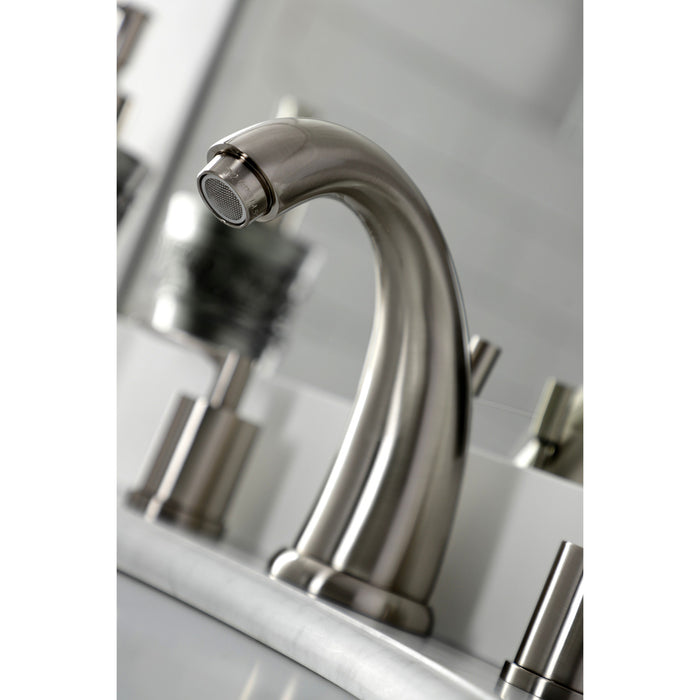 Kingston Tulare KB8988SVL - Serena Two-Handle 3-Hole Deck Mount Widespread Bathroom Faucet with Pop-Up Drain, Brushed Nickel