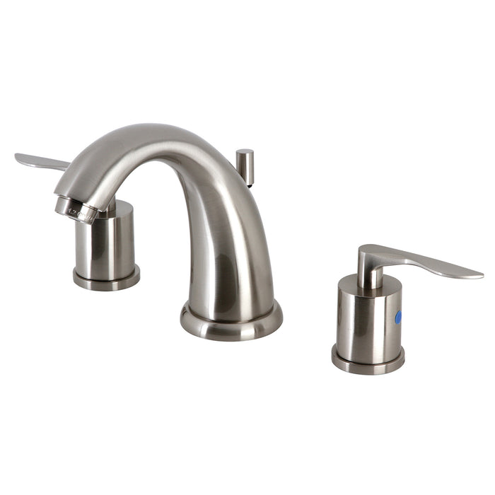 Kingston Tulare KB8988SVL - Serena Two-Handle 3-Hole Deck Mount Widespread Bathroom Faucet with Pop-Up Drain, Brushed Nickel