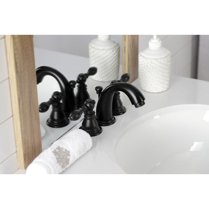Kingston Tulare KB910ACL - American Classic Two-Handle 3-Hole Deck Mount Widespread Bathroom Faucet with Pop-Up Drain, Matte Black